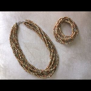 Silpada Copper Freshwater Pearl Multi-strand Necklace and Bracelet Set